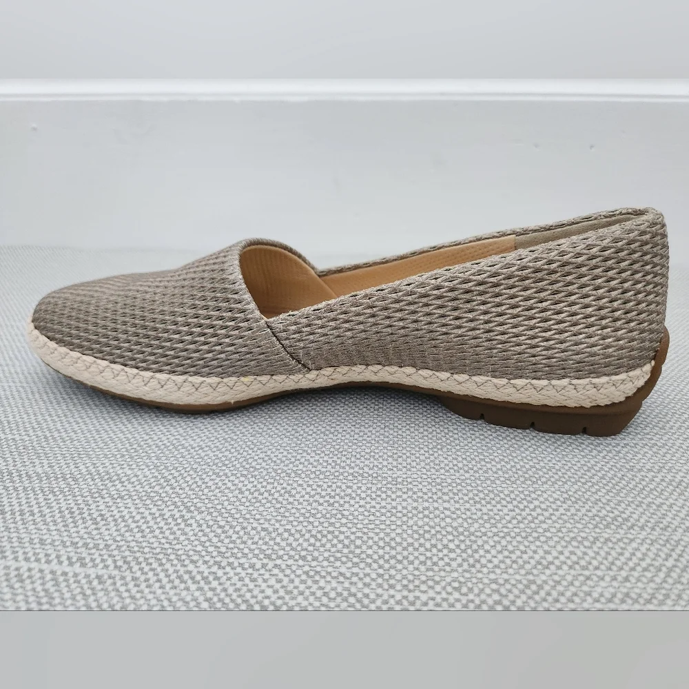 Paul Green Layla beige diamond embossed leather espadrille loafer Aus 4 US 5.5